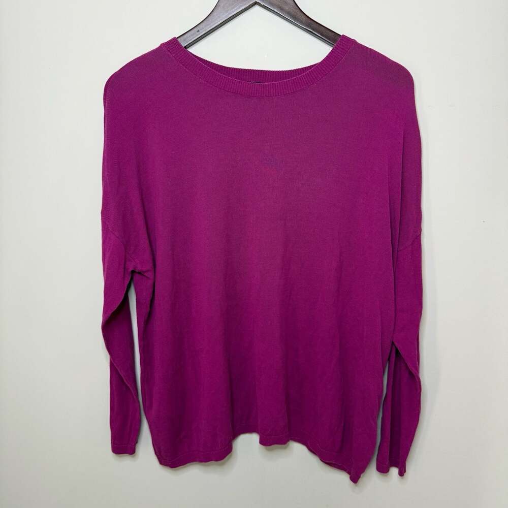 Eileen Fisher Organic Linen Cotton Boxy Crew Neck Sweater in Magenta XL NWOT